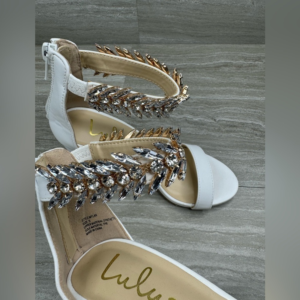 Lulu’s Mylan White Embellished Ankle Strap High Heel Womens Size 5 - Picture 10 of 13